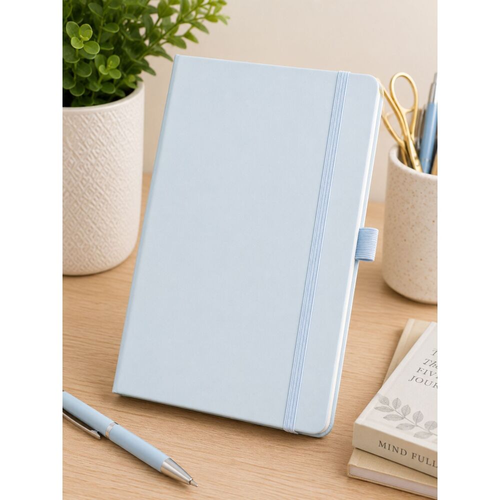 New Light Blue Faux Leather Journal Notebook Elastic Closure Pen Loop Sealed